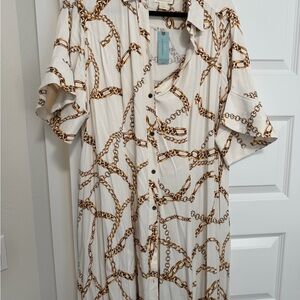 Maeve Cream Midi Dress with Gold Chain Print